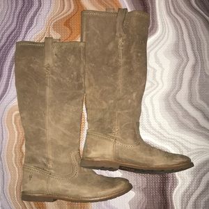 FRYE Beige Knee-High Riding Boots, Slouchy Leather